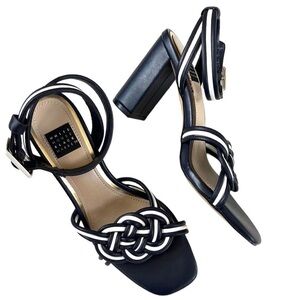 Like New White House Black Market Leather Nova Mixed Knot Heeled Sandals